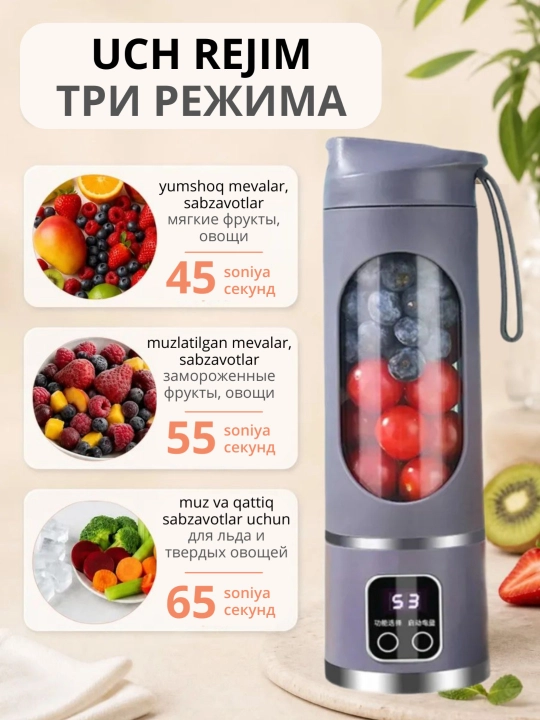 2 ta 1 da smuzi va kokteyllar uchun simsiz portativ blender, sheyker
