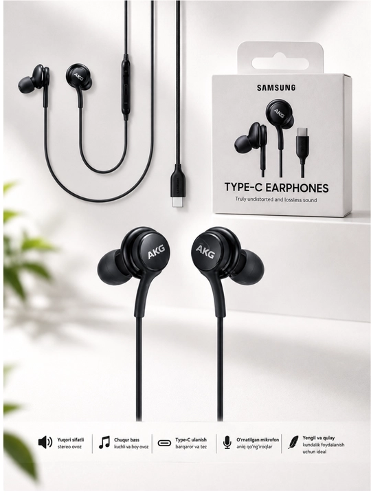 Samsung AKG Type-C Simli Quloqchin — Kuchli Bass va Tiniq Stereo Ovoz