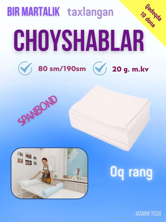 Bir martalik choyshablar, 10 dona qadoqda, 190 * 80 sm - 