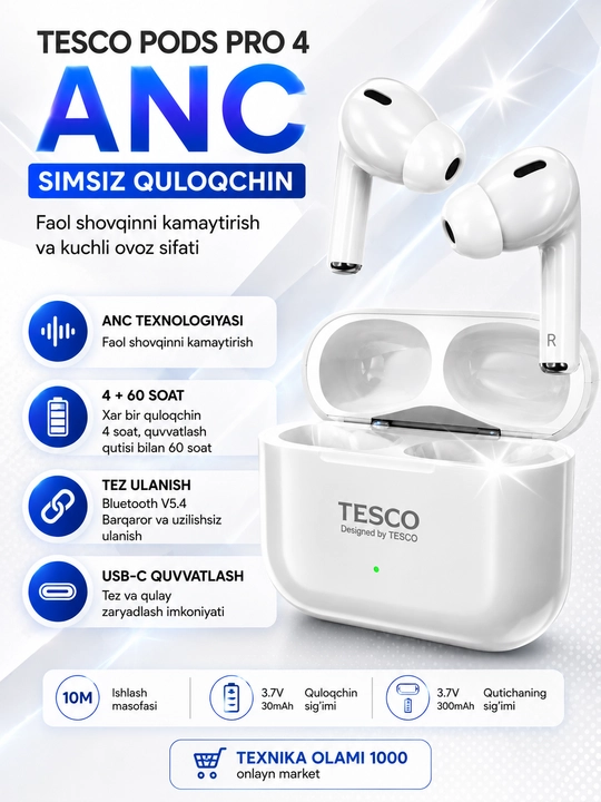 PODS PRO 4 ANC TWS by TESCO блютуз 5,4 - 