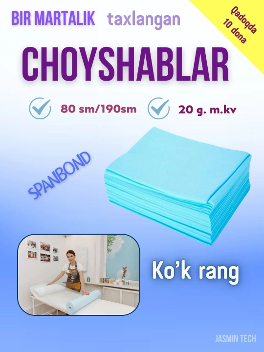 Bir martalik choyshablar, 10 dona qadoqda, 190 * 80 sm - 