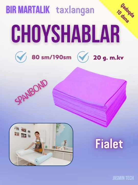Bir martalik choyshablar, 10 dona qadoqda, 190 * 80 sm - 