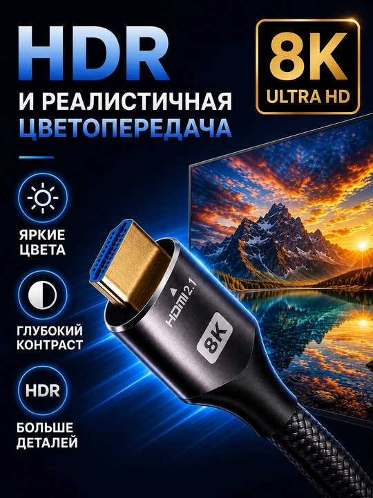 Высокоскоростной кабель HDMI 2.1 8K для телевизора, монитора, компьютера