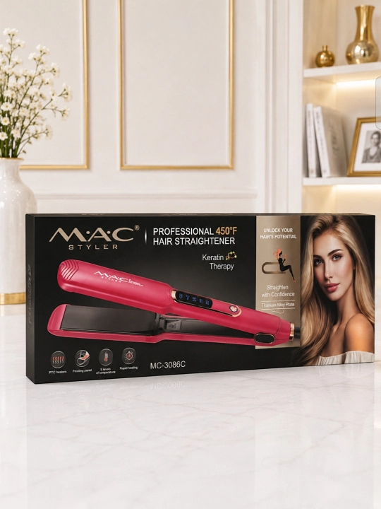 MAC Styler Keramika soch dazmoli, professional to‘g‘rilagich, LCD displey, 480°F