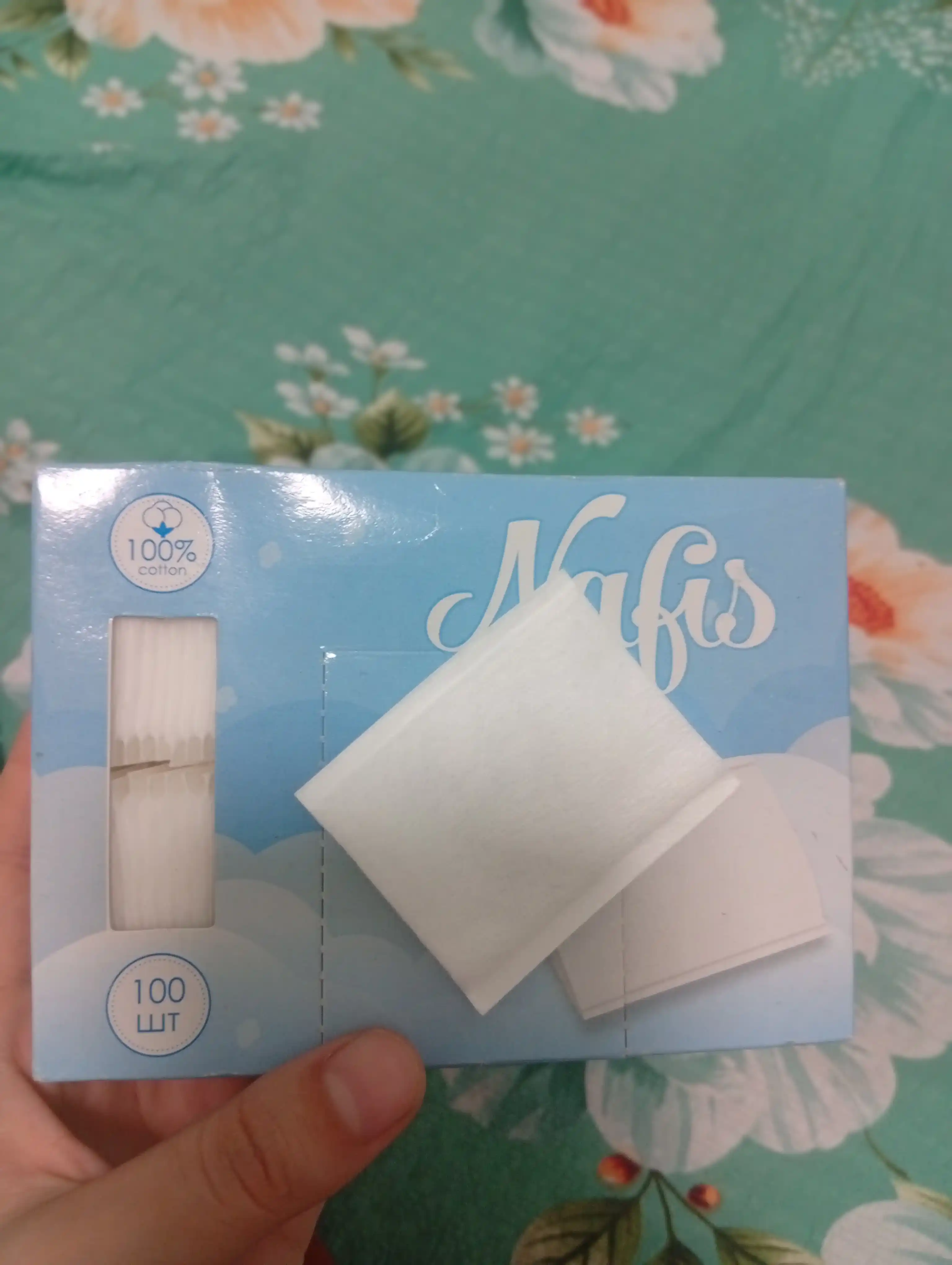 Nafis CottonPuff to'rtburchak shakldagi paxtali diskar, 100 dona