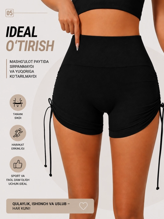 Push Up ayollar sport shortilari baland belli, yon tortgichli, fitnes, yoga mashg'ulotlari uchun