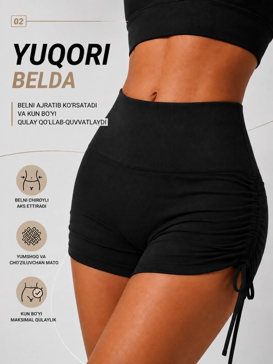 Push Up ayollar sport shortilari baland belli, yon tortgichli, fitnes, yoga mashg'ulotlari uchun