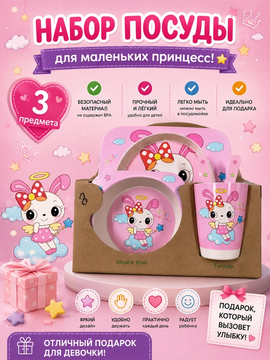 Набор для кормления ребенка, детская посуда, 5 предметов, бамбуковый