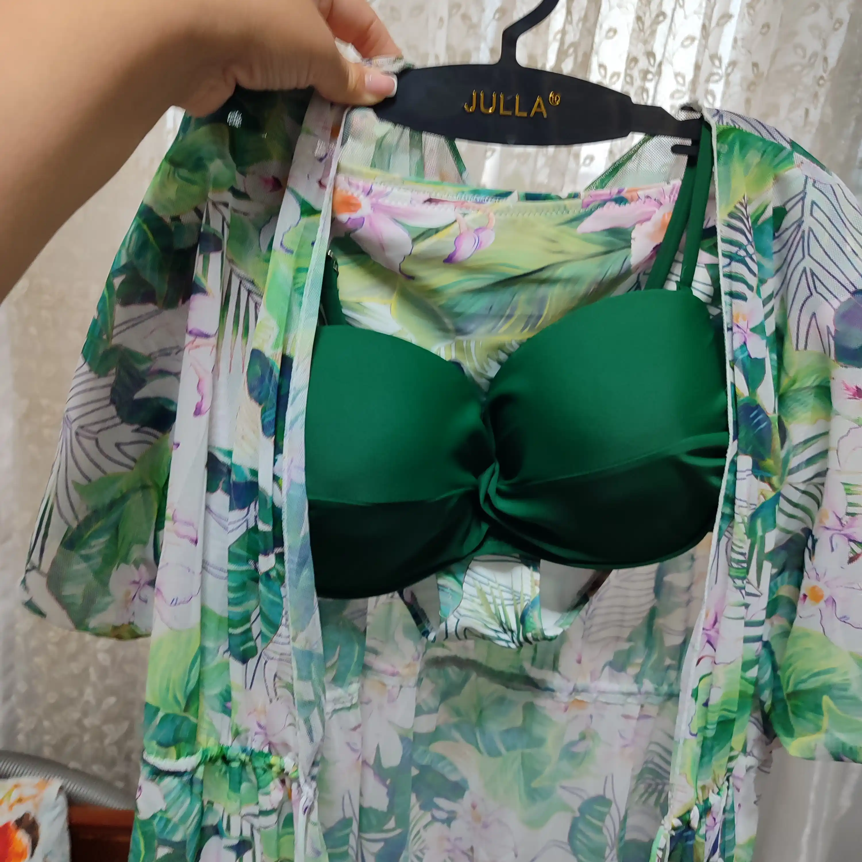 Купальник AquaRio с тропическим принтом + лёгкое кимоно, XS-XL, бифлекс