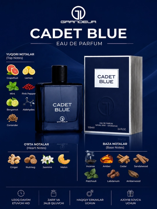 Erkaklar uchun Grandeur Cadet Blue parfyumlangan suvi