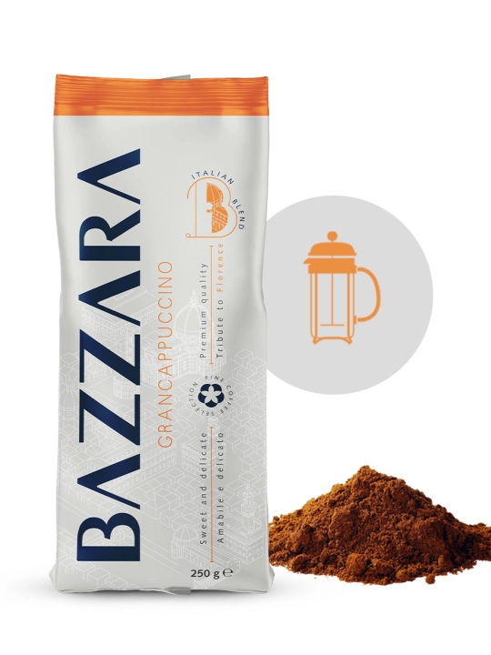Кофе молотый Bazzara Grancappuccino, 250 г, 80% арабика, средняя обжарка