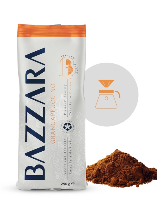 Кофе молотый Bazzara Grancappuccino, 250 г, 80% арабика, средняя обжарка