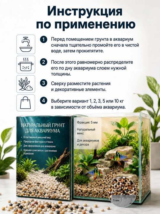 Натуральный грунт для аквариума 5 мм, декоративные камни, растения и декор для аквадизайна