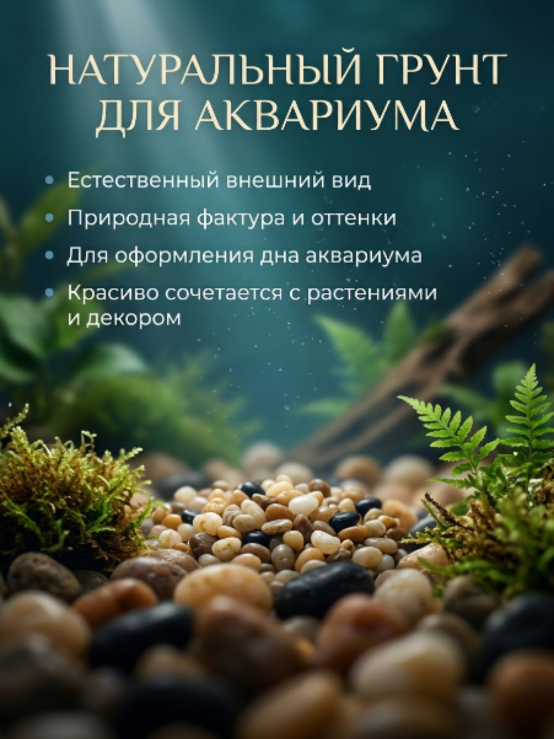 Akvarium uchun tabiiy grunt 5 mm, dekorativ toshlar, o‘simliklar va akvadizayn uchun bezak - 