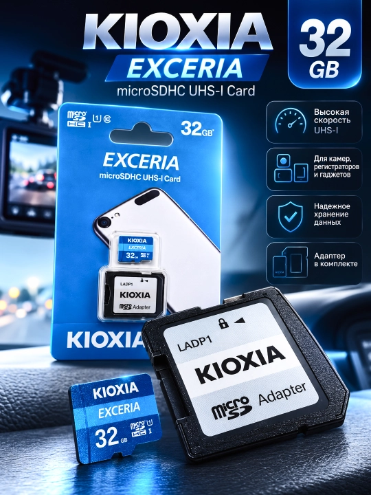 KIOXIA EXCERIA microSDHC 32 GB xotira kartasi, UHS-I Class 10, SD adapter bilan - 