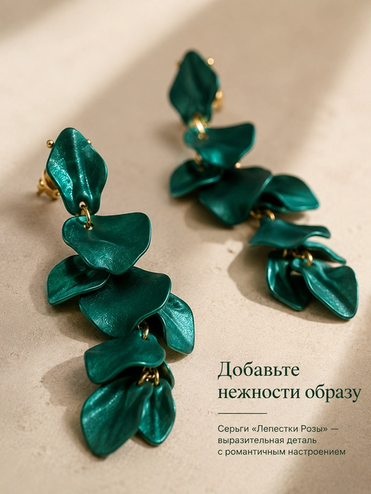Серьги Лепестки Розы – цветочные серьги, женские нежные украшения в романтическом стиле