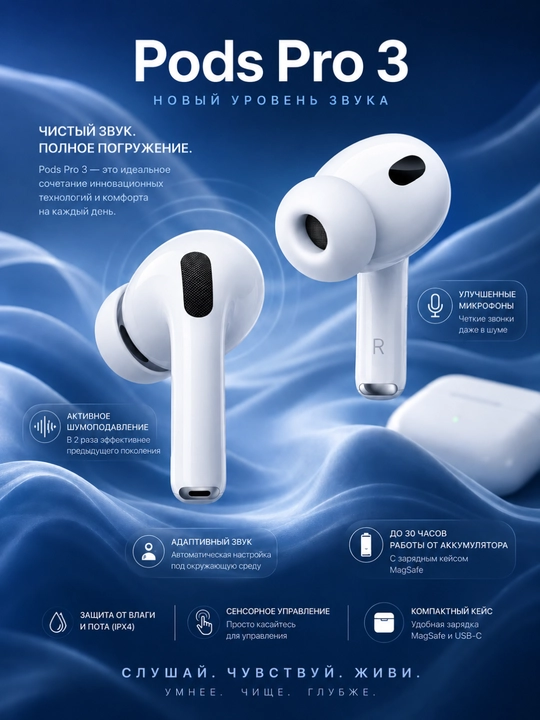 Pro 3 simsiz Bluetooth quloqchinlari, sensorli boshqaruv bilan