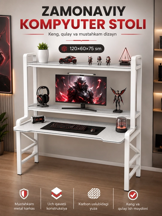 Kompyuter stoli, ustki javonli ish va dars uchun yozuv stoli, uy va ofis uchun - 