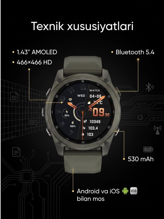 Smart Watch TACTIX 8  - 1.43" AMOLED HD ekran, 51 mm