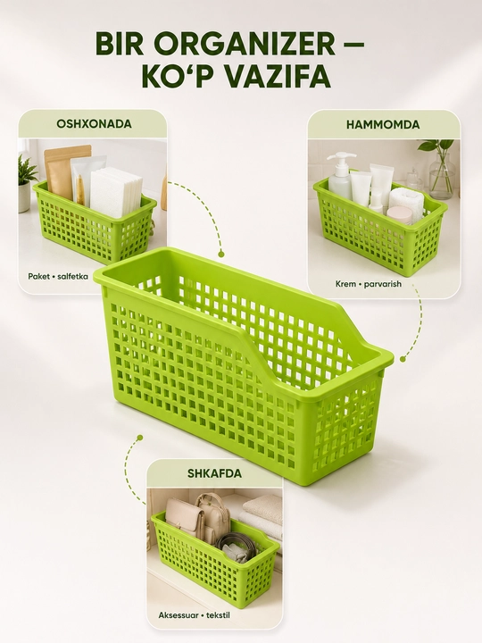 Plastik organizer savat, shkaf va javon uchun saqlash qutisi, katakli organizer