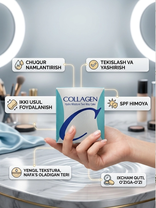 Enough Collagen kukuni, yuz uchun namlantiruvchi upa, koreys kosmetikasi, ixcham upa - 