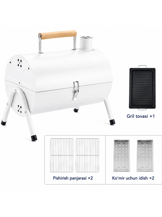 Ko‘chma ko‘mirli mangal-gril BBQ, qopqoqli, piknik, kemping va dala hovli uchun