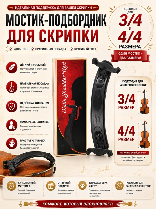 Skripka uchun ko'prik, 4/4,3/4, 2/4, 1/4 - 