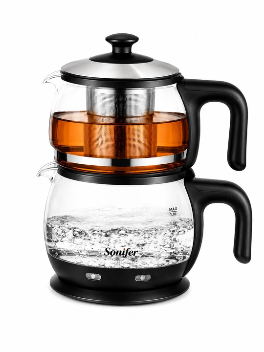 Sonifer SF-2089 3 litrli 2200 Vt quvvatli elektr choynak Choy damlash uchun ikki qavatli choynak