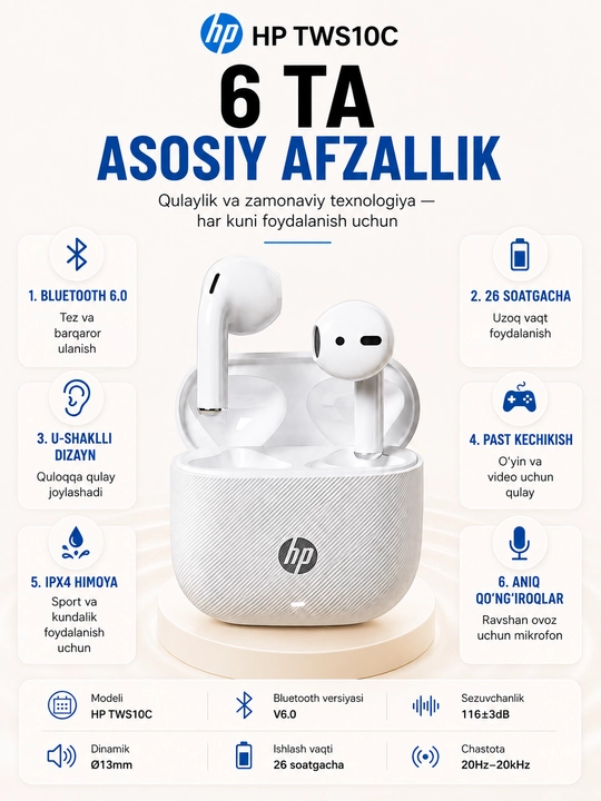 Hp naushnik, simsiz quloqchin, Bluetooth naushnik