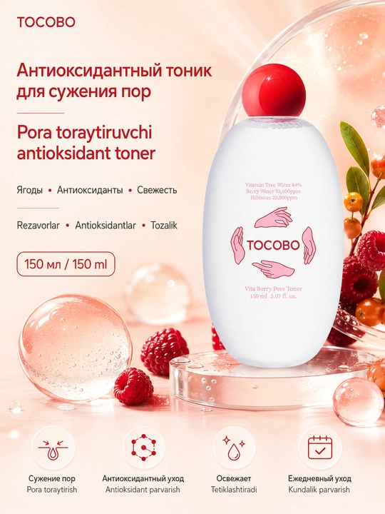 Антиоксидантный тоник для сужения пор с ягодами Tocobo Vita Berry Pore Toner - 