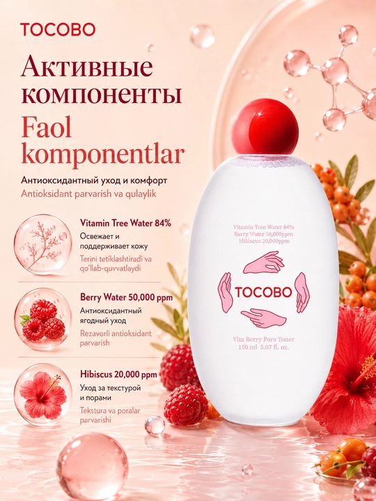Антиоксидантный тоник для сужения пор с ягодами Tocobo Vita Berry Pore Toner