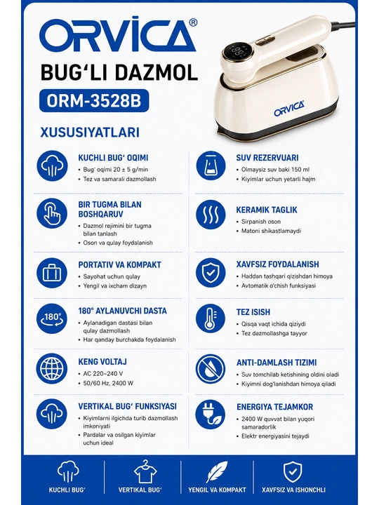 ORVICA ORM 3528B Bug‘li Dazmol 2400 Vt