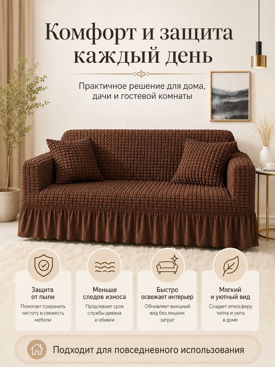 Чехол на диван эластичный с юбкой, защитный мебельный чехол, 90–300 см