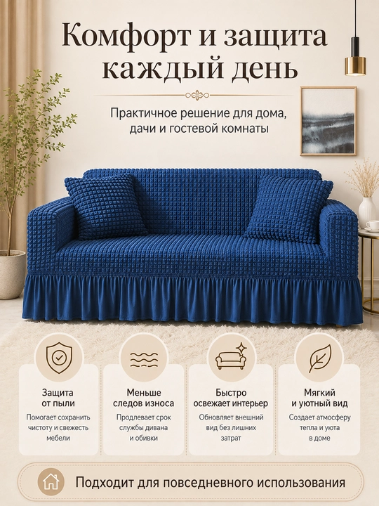 Чехол на диван эластичный с юбкой, защитный мебельный чехол, 90–300 см