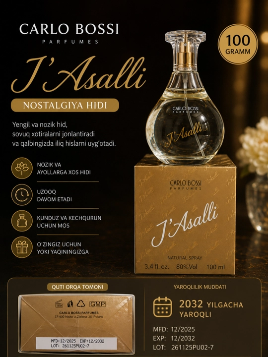 Carlo Bossi J’Asalli 100 мл, духи ностальгический, женские духи, подарок, нежный аромат - 
