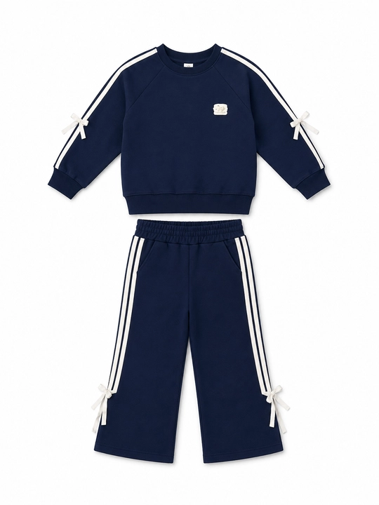 Qizlar uchun ikki qismli sport kostyumi, kofta va keng bichimli shimlar, 5–7 yosh