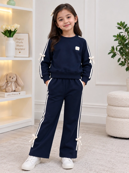 Qizlar uchun ikki qismli sport kostyumi, kofta va keng bichimli shimlar, 5–7 yosh