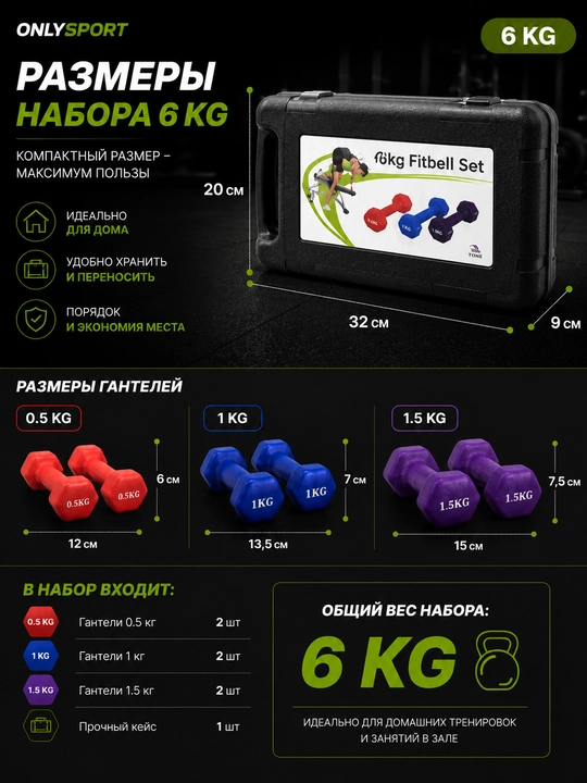 Набор гантелей, гантели, гантели для дома, набор гантелей с кейсом, гантели для фитнеса