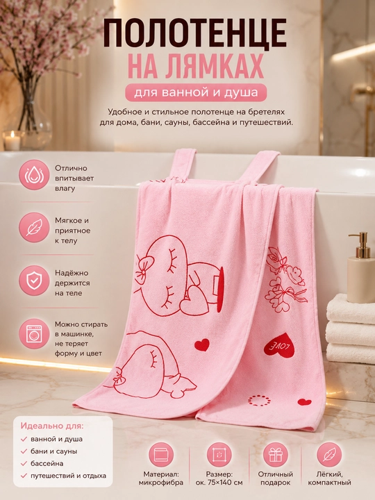 Женское банное полотенце на бретелях из мягкой микрофибры для душа, 80x135 см - 