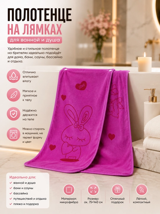 Женское банное полотенце на бретелях из мягкой микрофибры для душа, 80x135 см - 