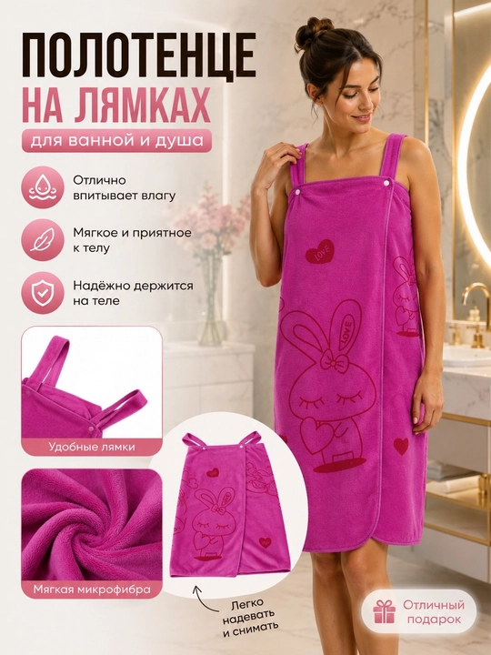 Женское банное полотенце на бретелях из мягкой микрофибры для душа, 80x135 см