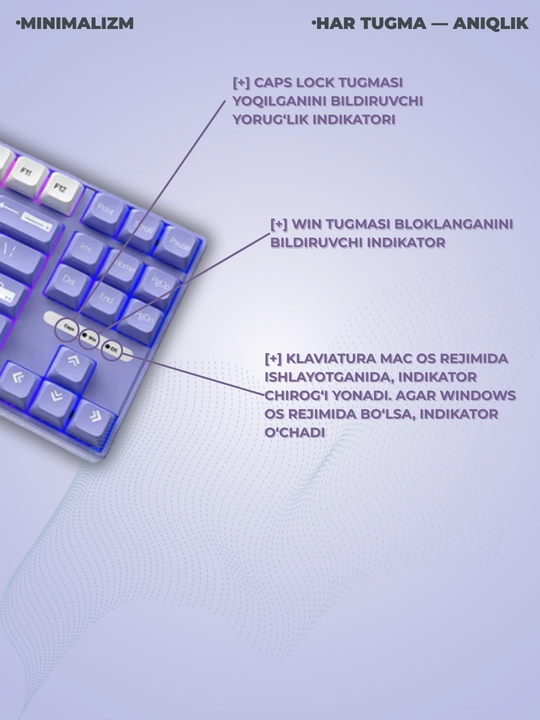 Geymerlar uchun RGB yoritilgan AJAZZ o‘yin klaviaturasi mexanik / membranali