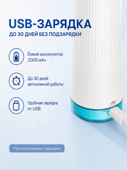 Ko'chma og'iz irrigatori, 260 ml, 3 rejim, 4 ta qo'shimcha, IPX7