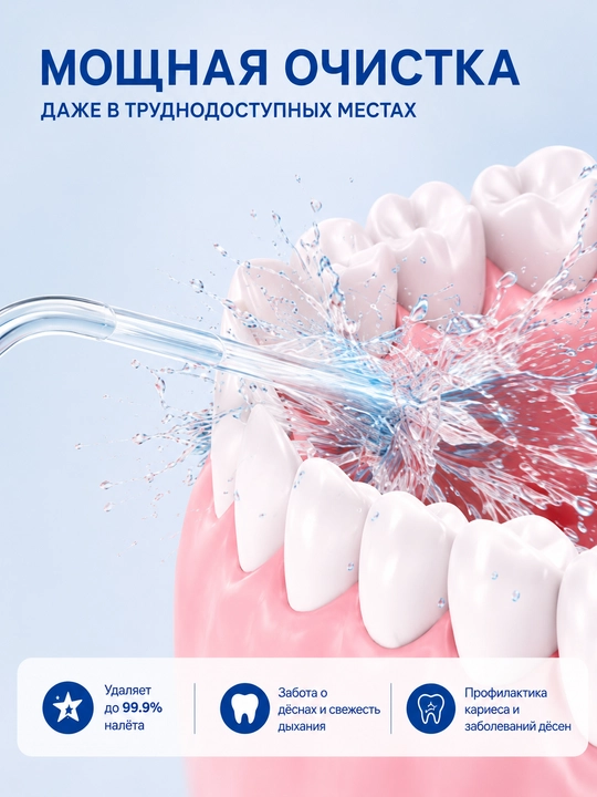 Ko'chma og'iz irrigatori, 260 ml, 3 rejim, 4 ta qo'shimcha, IPX7