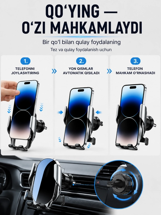 Avtomobilda telefon tutqichi, telefon mahkamlagichi