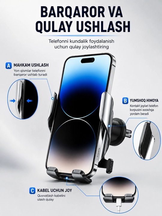 Avtomobilda telefon tutqichi, telefon mahkamlagichi