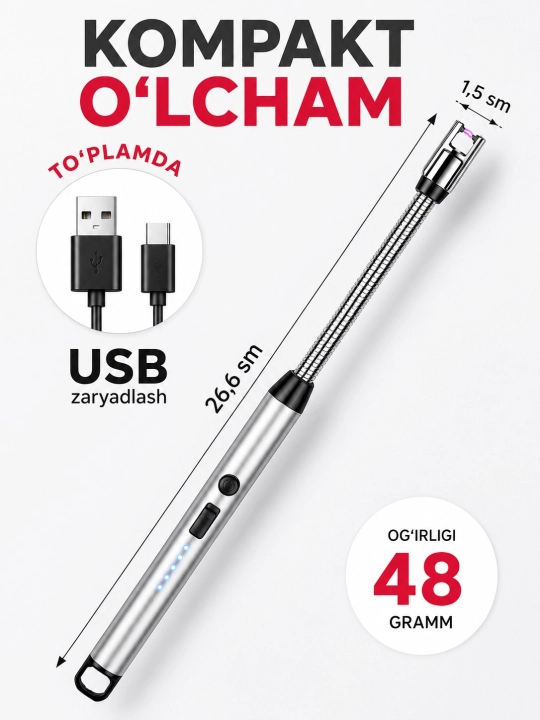 USB quvvatlanuvchi elektron oshxona yondirgichi 360° — ko‘p funksiyali