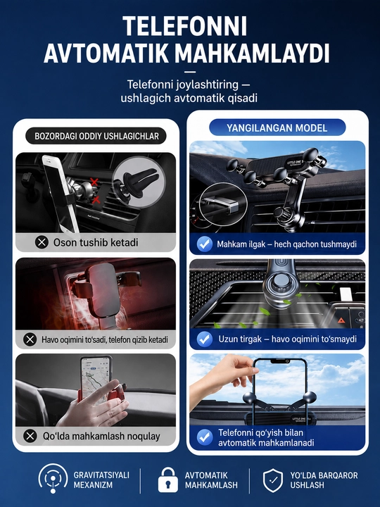 Avtomobilda telefon tutqichi, telefon mahkamlagichi