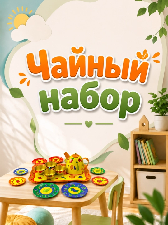 Детский чайный набор, чайник, чашки и поднос, набор для игры в кухню