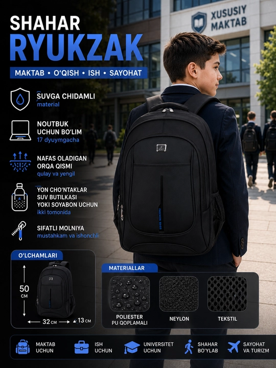 Maktab va ofis uchun ryukzak - 
